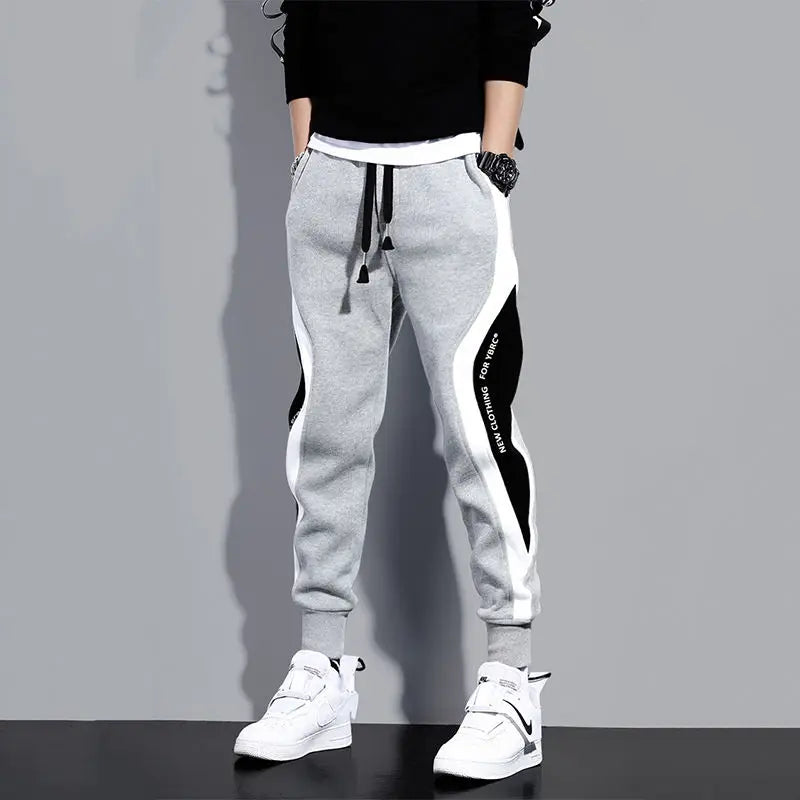 Autumn Men's Wide Loose Casual Pants Mens Patchwork Nine-point Sports Elastic Rope Breathable Tie-foot Trousers