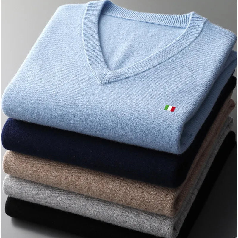 Cashmere Sweater Men's V-Neck Pullover Autumn Winter Warm Mens Woollen Jumper Jersey Rope Hombre Pull Homme Plus Size M-5XL