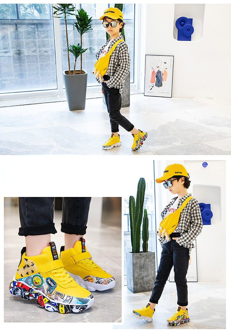 Size 26-36 Children Sports Sneakers for Girls Kid Cartoon Graffiti Pattern Casual Shoes Boys Basketball Shoe chaussures de sport