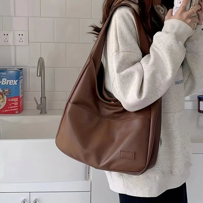 Shop Women's PU Leather Hobo Bag - Stylish, Spacious Shoulder Handbag for School & Work