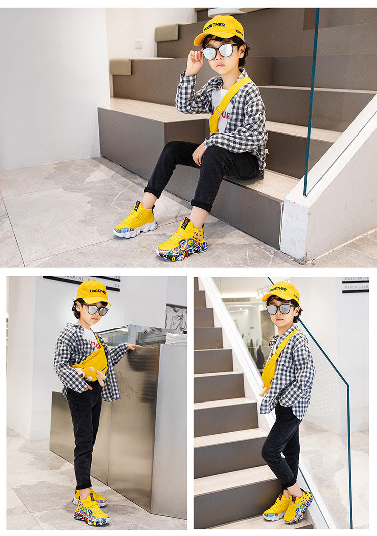 Size 26-36 Children Sports Sneakers for Girls Kid Cartoon Graffiti Pattern Casual Shoes Boys Basketball Shoe chaussures de sport