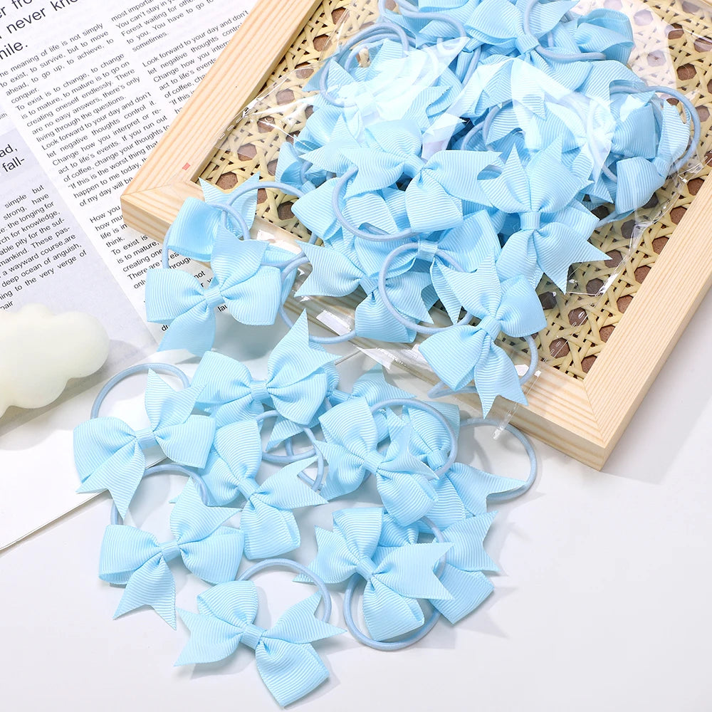 20Pcs/lot Girls Ribbon Hair Bows Rubber Band Kids Lovely Cheer Bowknot Hairband Boutique Children Headband headdress BABY BOWS