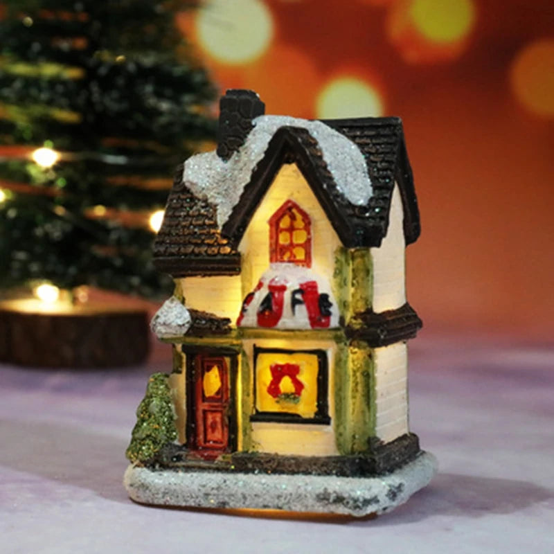 1Pc Mini Christmas House Light Miniature Landscape Resin House Ornaments For Kids Bedroom Home Decorations Xmas New Year Gift