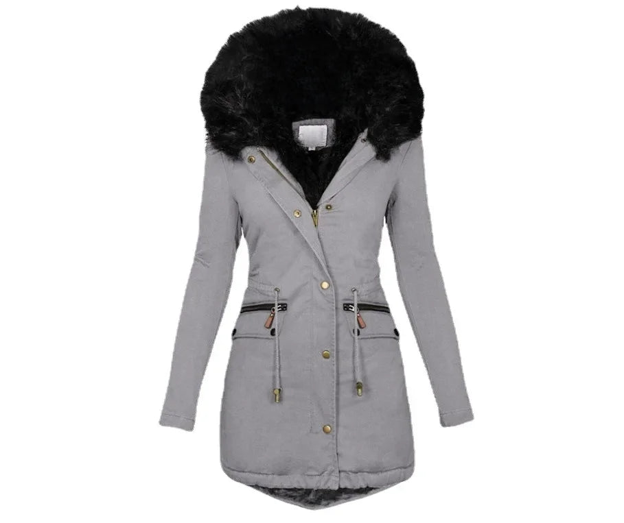 Wish Amazon Women's Solid Color Hooded Medium-length Cotton Coat For Autumn/winter Warm Women's Clothing