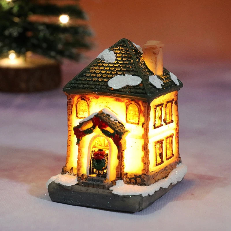 1Pc Mini Christmas House Light Miniature Landscape Resin House Ornaments For Kids Bedroom Home Decorations Xmas New Year Gift