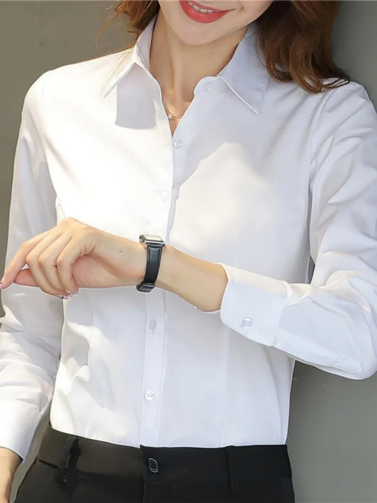 Shop Women's White Long-Sleeve Formal Shirt - Professional & Stylish Workwear