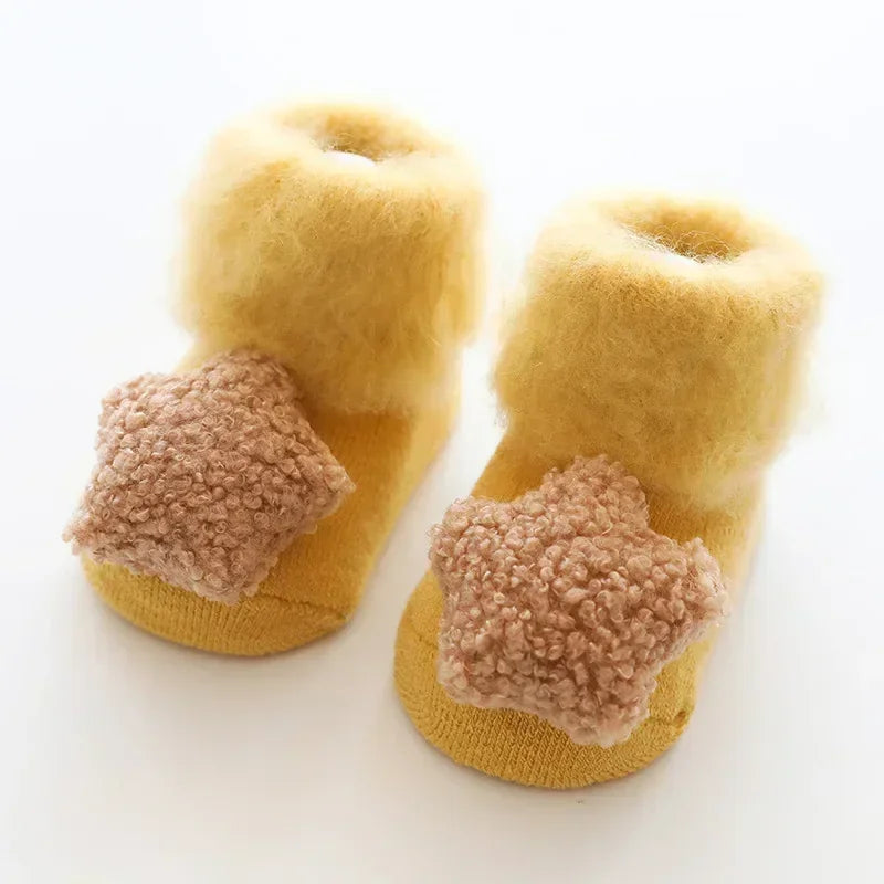 Korean Cute Baby Girls Boys Toddler White Thermal Clothes Autumn Winter Velvet Plush Keep Warm Newborn Anti Slip Floor Socks