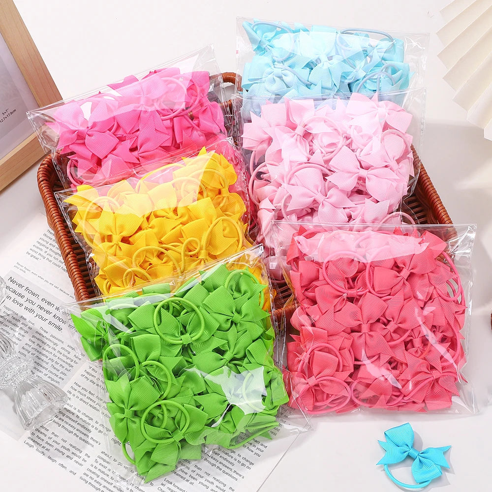 20Pcs/lot Girls Ribbon Hair Bows Rubber Band Kids Lovely Cheer Bowknot Hairband Boutique Children Headband headdress BABY BOWS