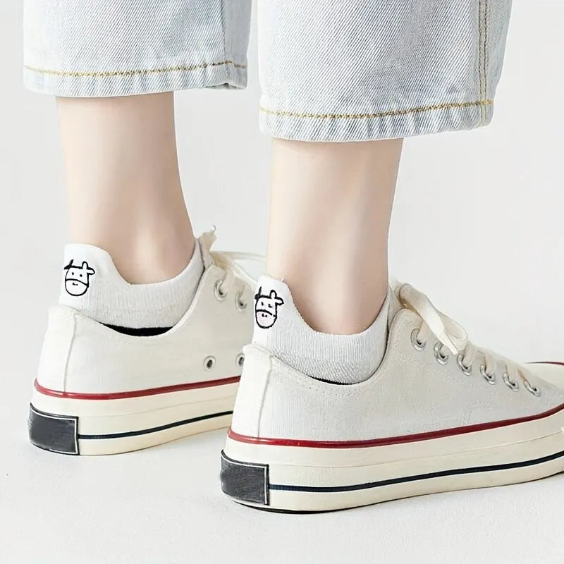 Shop 5 Pairs of Fun Cow Print Ankle Socks