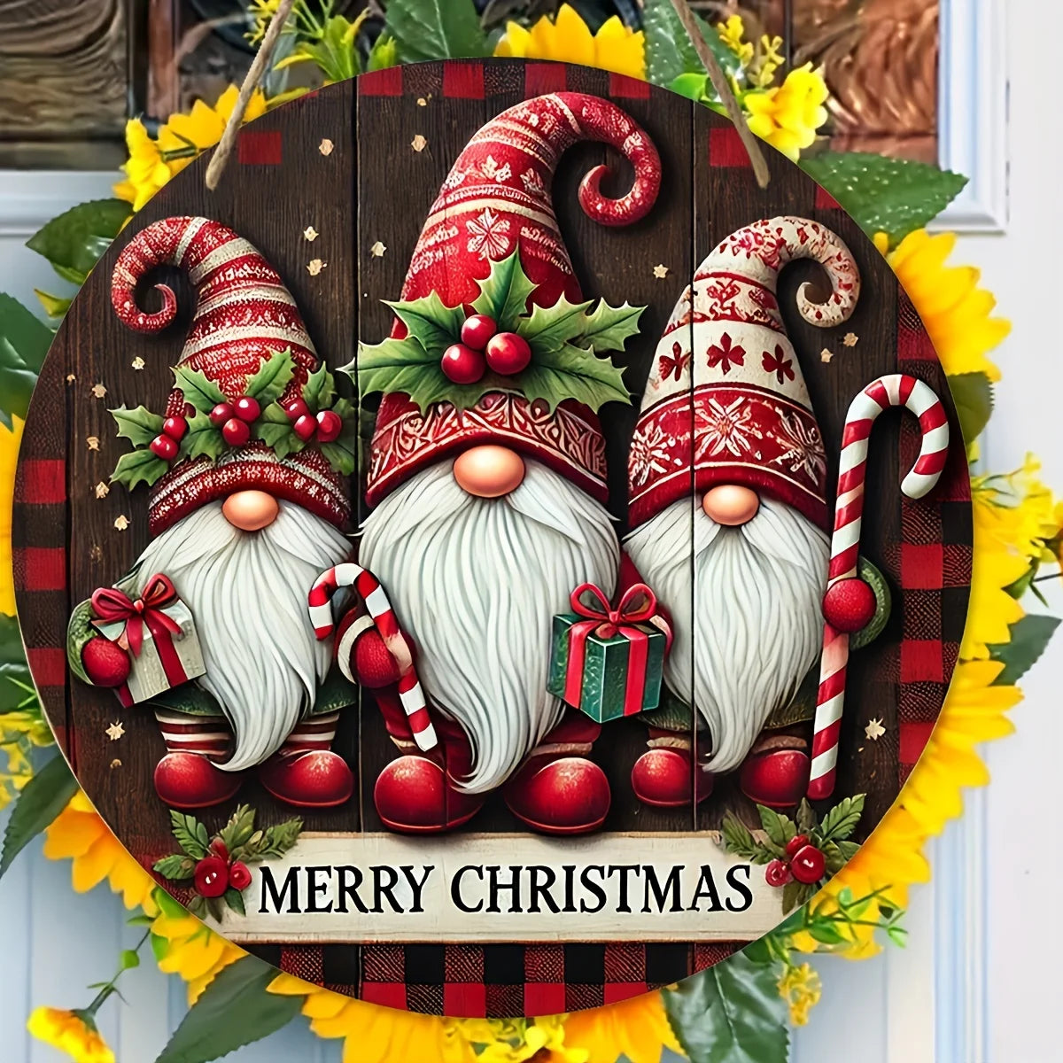 1pc,Christmas Dwarf Trio Wooden Logo -8x8 inch Wall Mounted Decoration - Welcome Logo for Rural Farmhouses