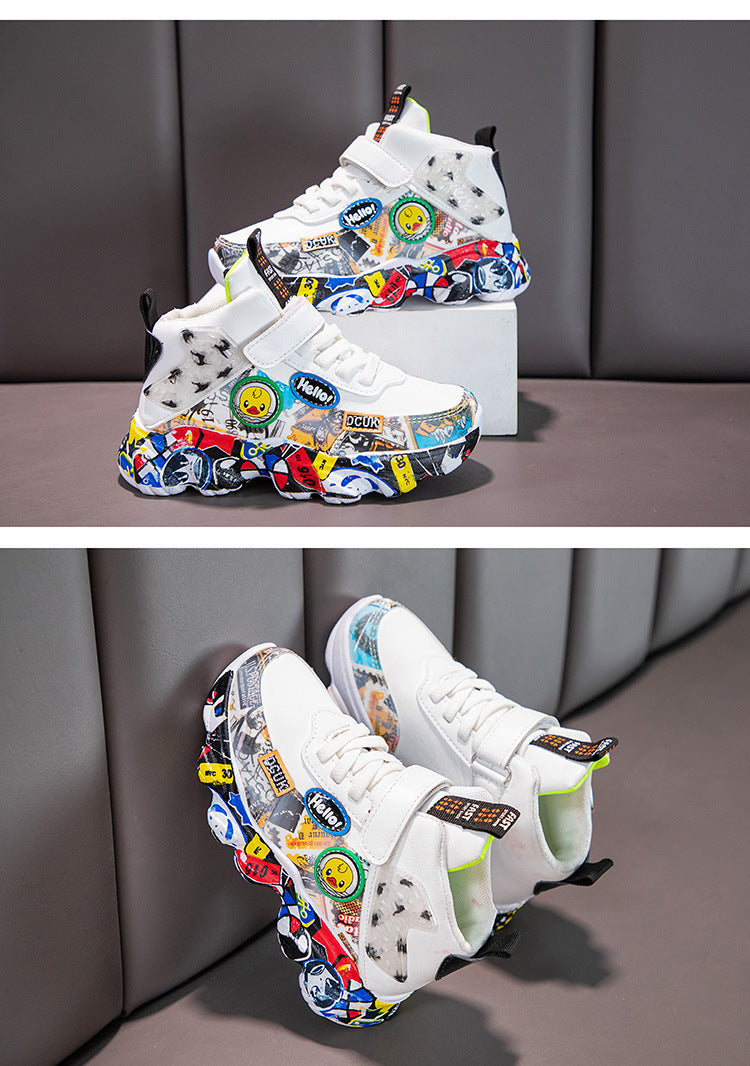 Size 26-36 Children Sports Sneakers for Girls Kid Cartoon Graffiti Pattern Casual Shoes Boys Basketball Shoe chaussures de sport
