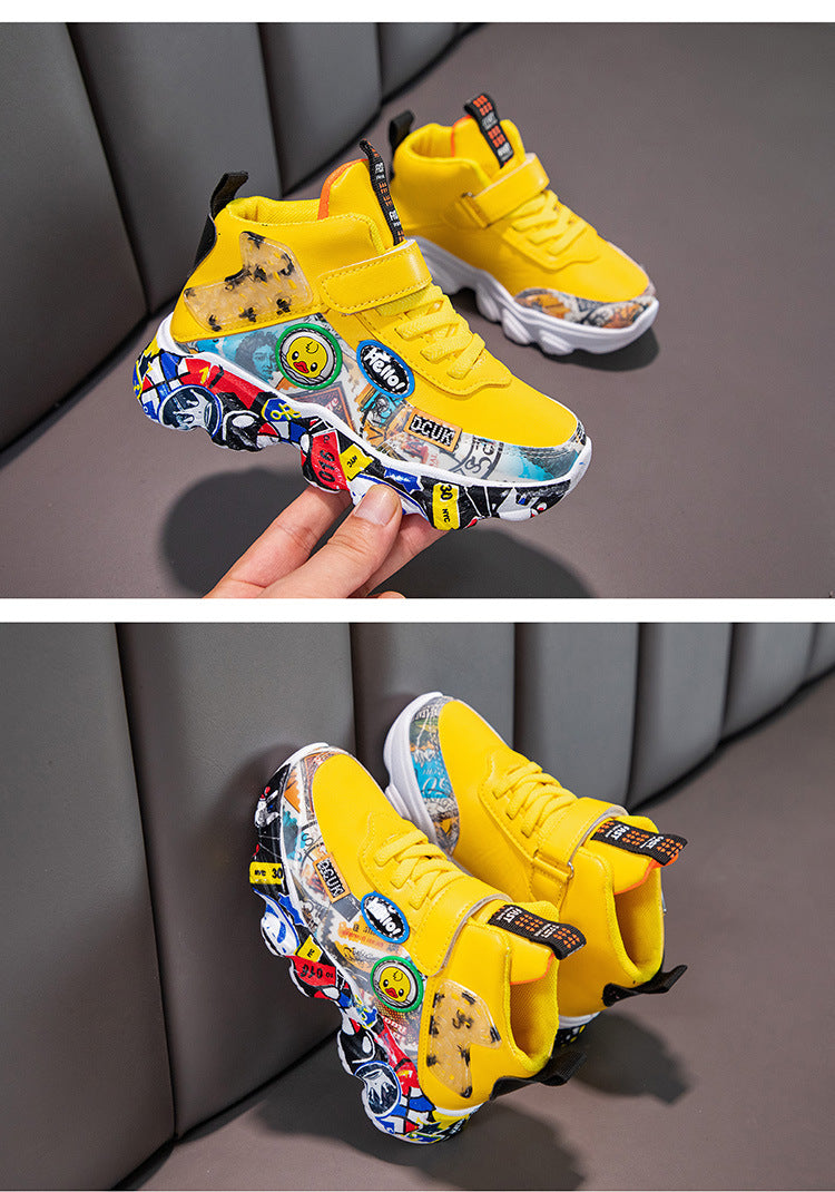 Size 26-36 Children Sports Sneakers for Girls Kid Cartoon Graffiti Pattern Casual Shoes Boys Basketball Shoe chaussures de sport