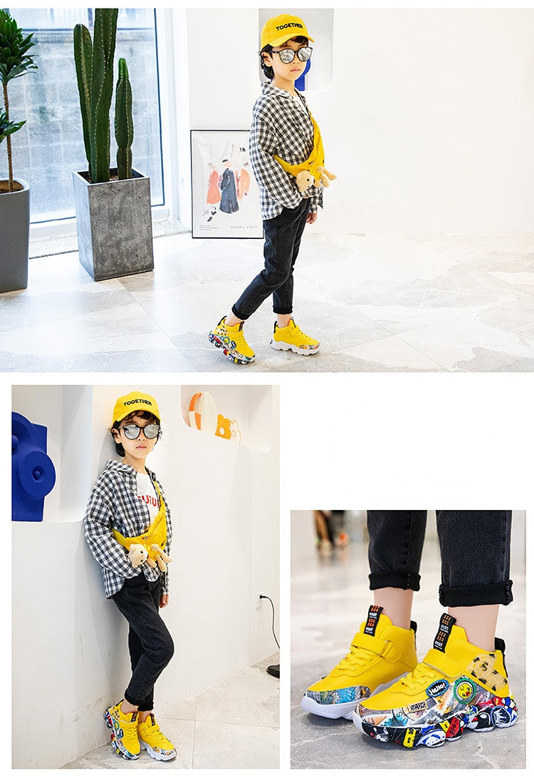 Size 26-36 Children Sports Sneakers for Girls Kid Cartoon Graffiti Pattern Casual Shoes Boys Basketball Shoe chaussures de sport