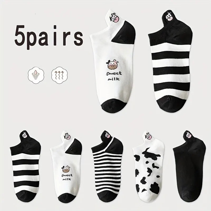 Shop 5 Pairs of Fun Cow Print Ankle Socks
