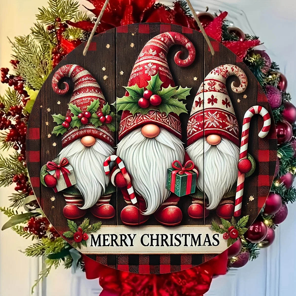 1pc,Christmas Dwarf Trio Wooden Logo -8x8 inch Wall Mounted Decoration - Welcome Logo for Rural Farmhouses