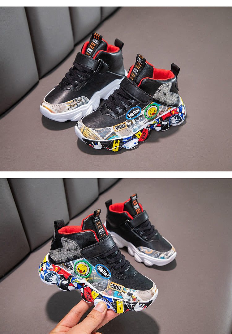 Size 26-36 Children Sports Sneakers for Girls Kid Cartoon Graffiti Pattern Casual Shoes Boys Basketball Shoe chaussures de sport