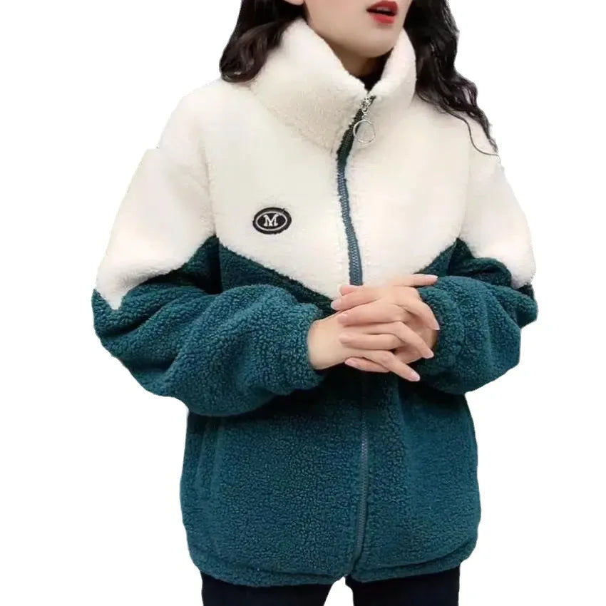 Shop Women's Quilted Lamb Fleece Jacket - Warm Mid-Length Overcoat