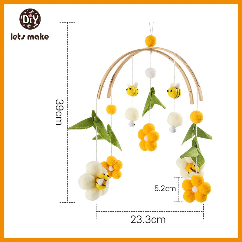Let's Make Wooden Baby Rattles Soft Felt Cartoon Bear Cloudy Star Moon Hanging Bed Bell Mobile Crib Montessori Education Toys
