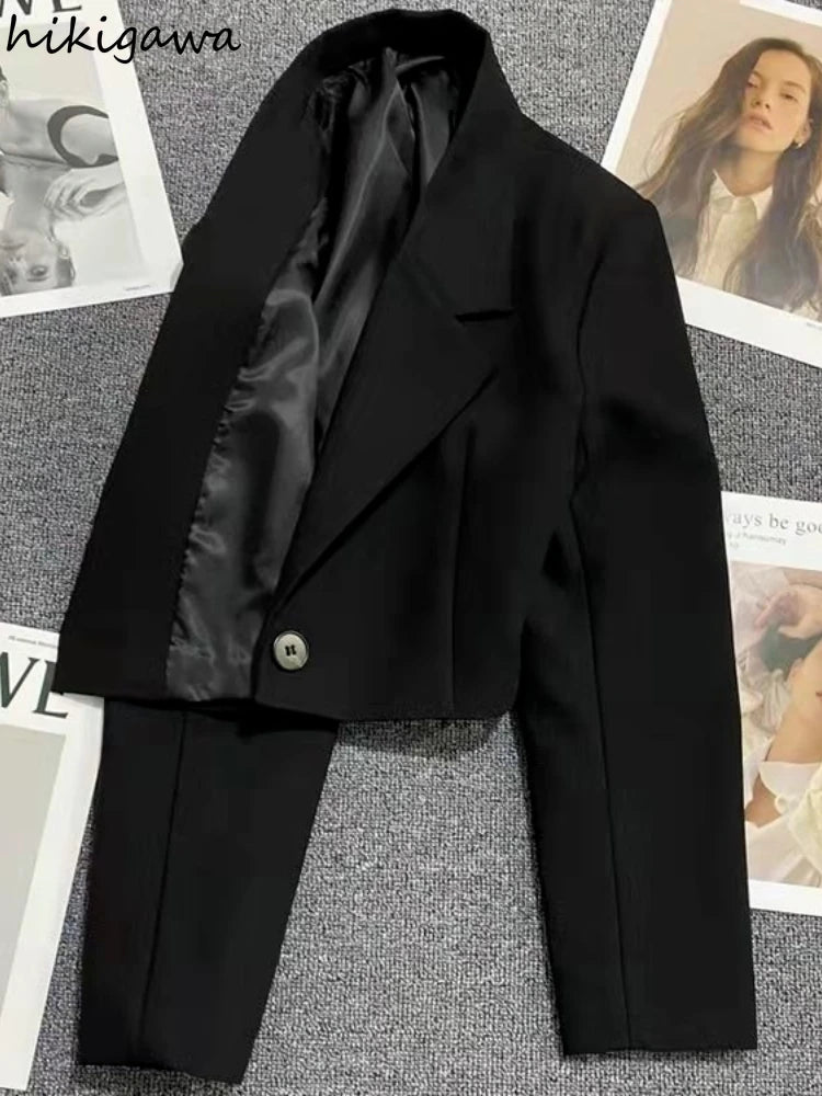 Elegant Black Blazers Fashion Crop Tops 2023 Jackets Women Clothes Casual Blazer Mujer Vestes Femme Loose Long Sleeve Coat