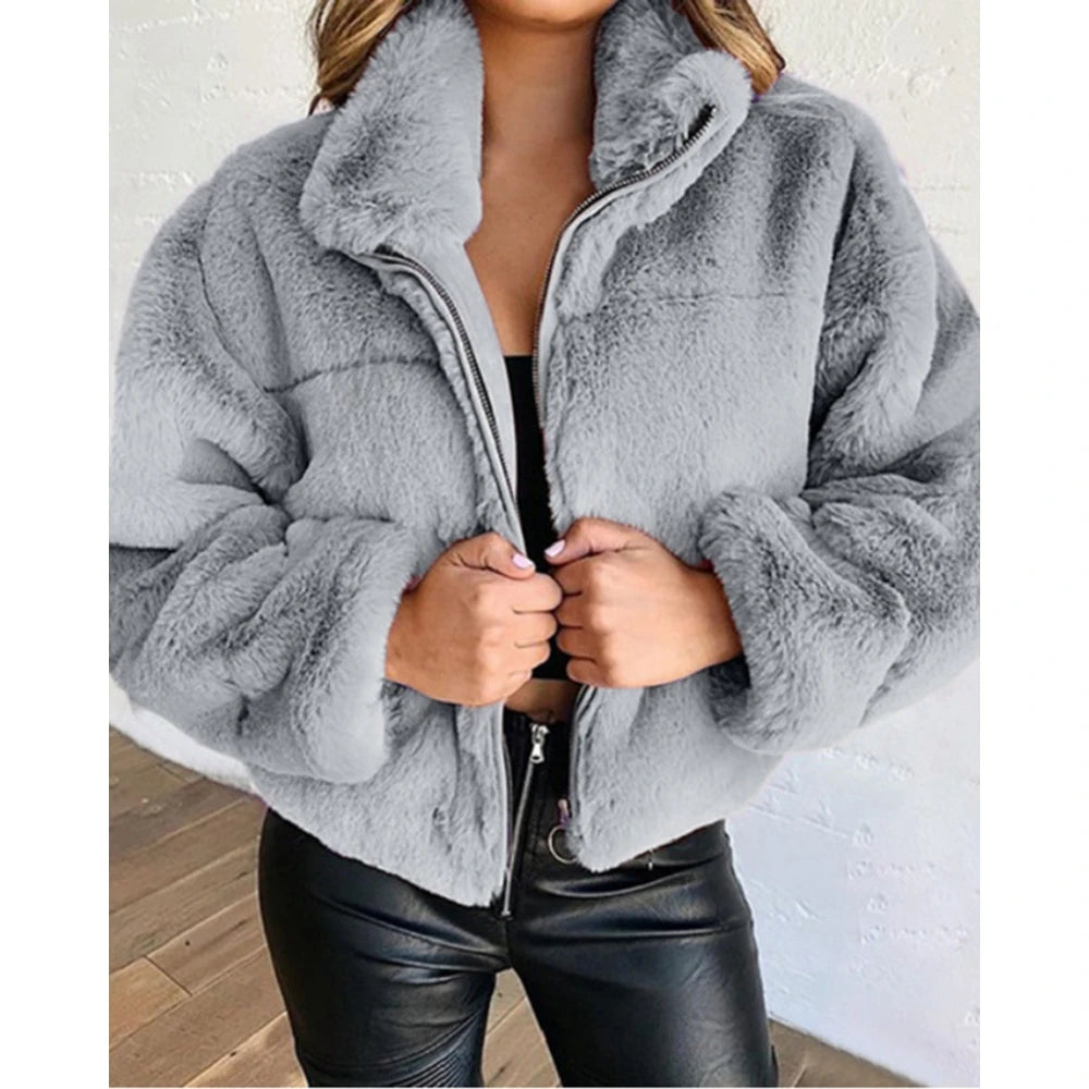 Shop Women's High Neck Teddy Fleece Coat - Korean Style Winter Jacket