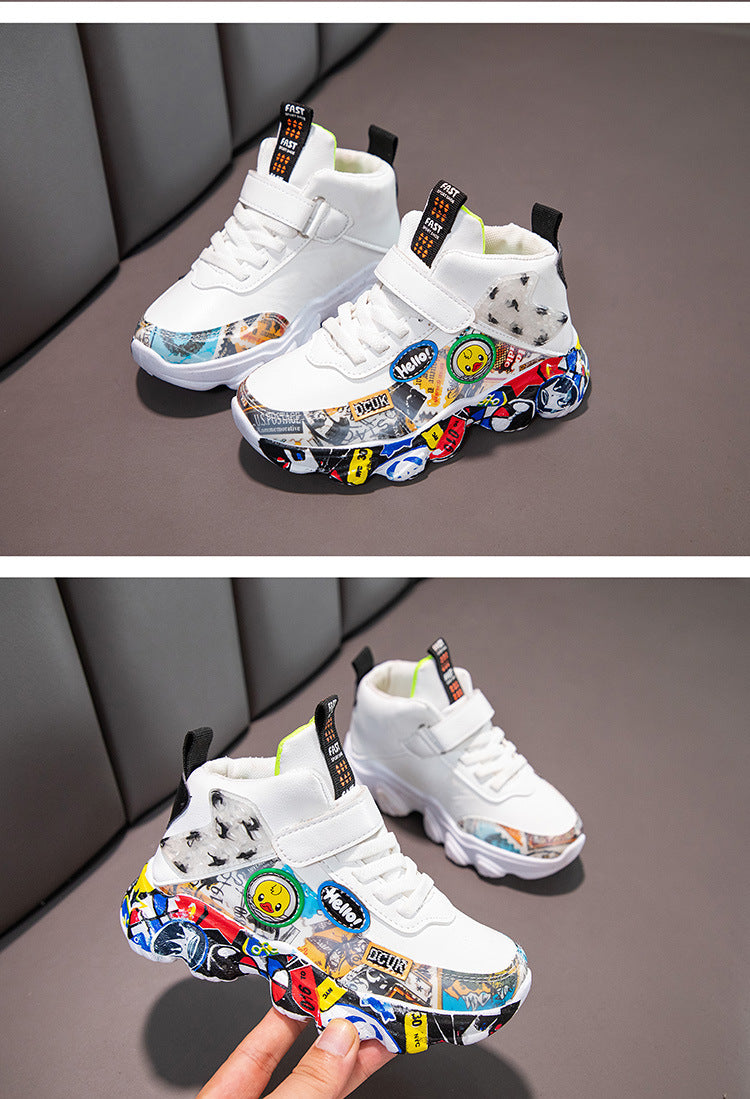 Size 26-36 Children Sports Sneakers for Girls Kid Cartoon Graffiti Pattern Casual Shoes Boys Basketball Shoe chaussures de sport