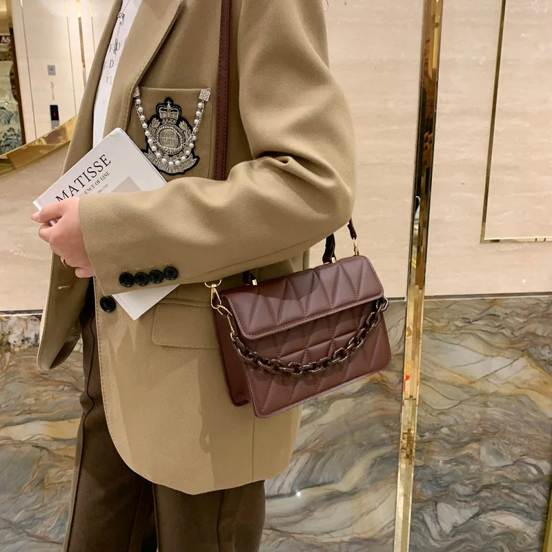 Shop Chic Plaid Crossbody Bag with Chain Accent for Everyday Use