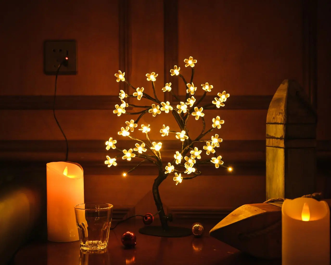 Cherry Blossom Tree Light,17inch 40LED Lighted Tabletop Artificial Flower Bonsai Tree Lamp USB Powered Gifts for Home Decor