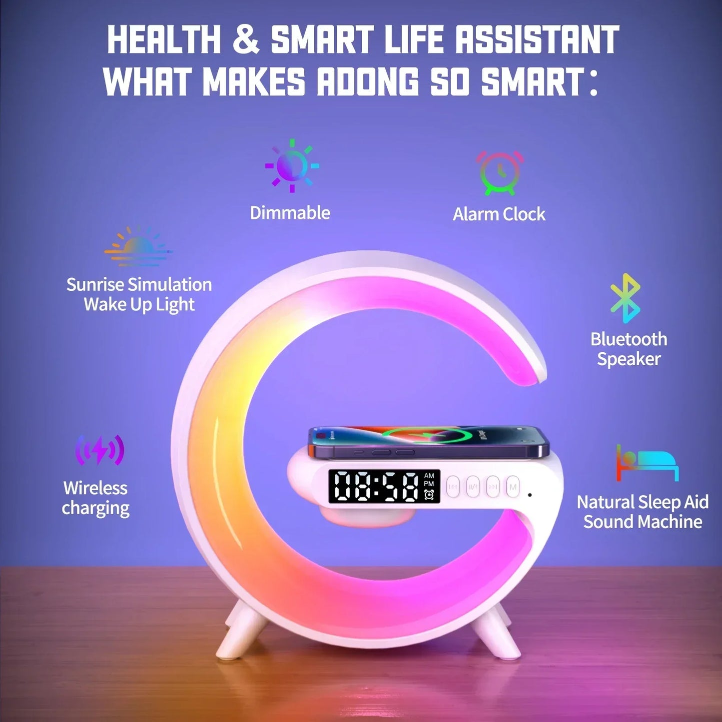 Shop Multifunction Wireless Charger: RGB Light, Alarm Clock, Speaker, Fast Charging Dock