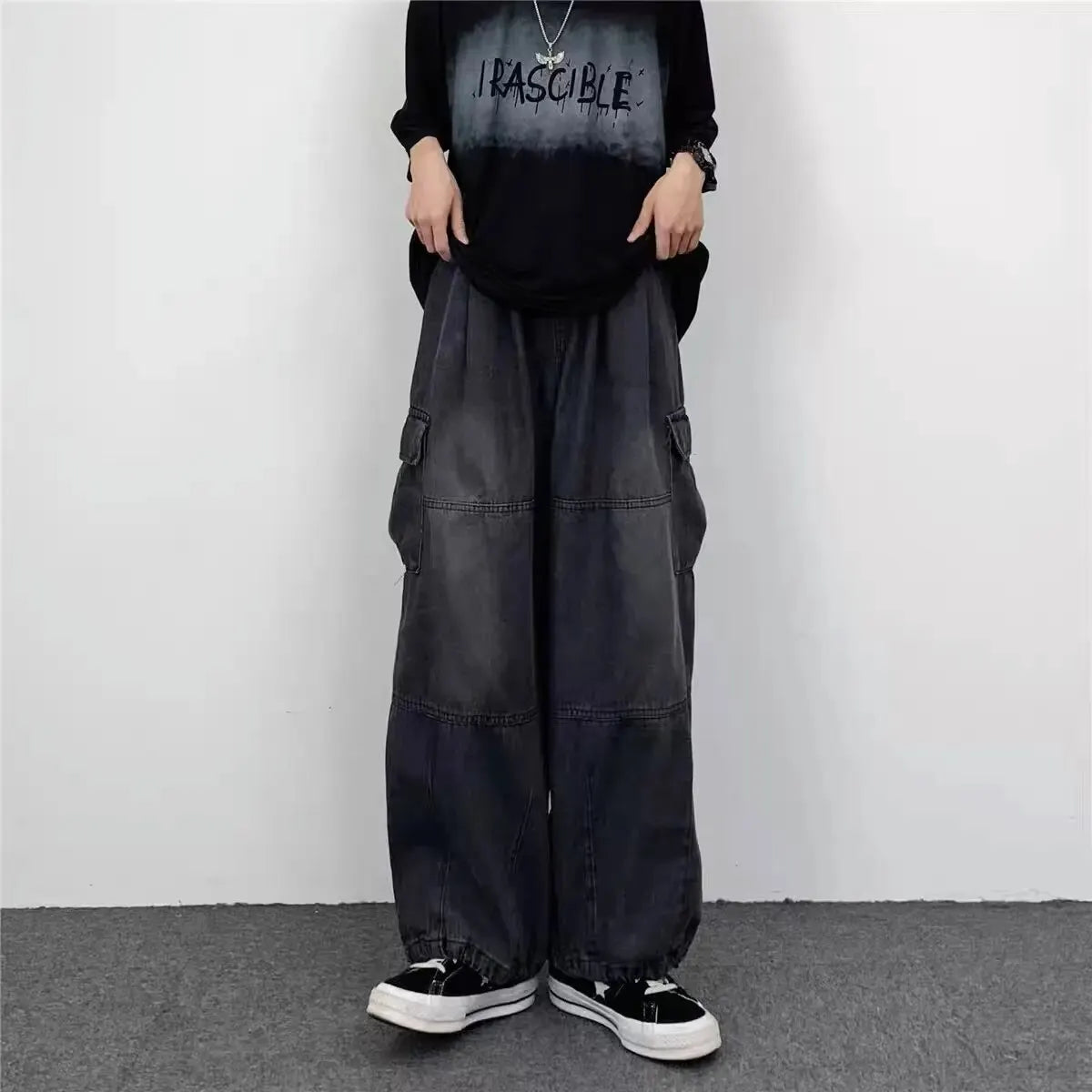 Shop Vintage Wide-Leg Overalls - Men's Casual Hip Hop Jeans