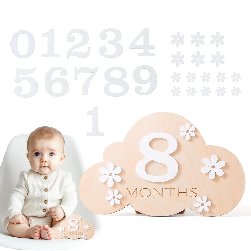 2Pcs Baby Wooden Balloon Milestone Cards Photography Accessories Baby Photography Shooting Props For Newborn Birthing Gifts