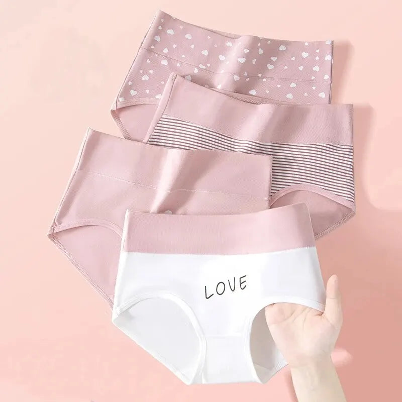 Shop 4Pcs High Waist Women's Cotton Panties - Fashion Print, Breathable, Plus Size M-5XL