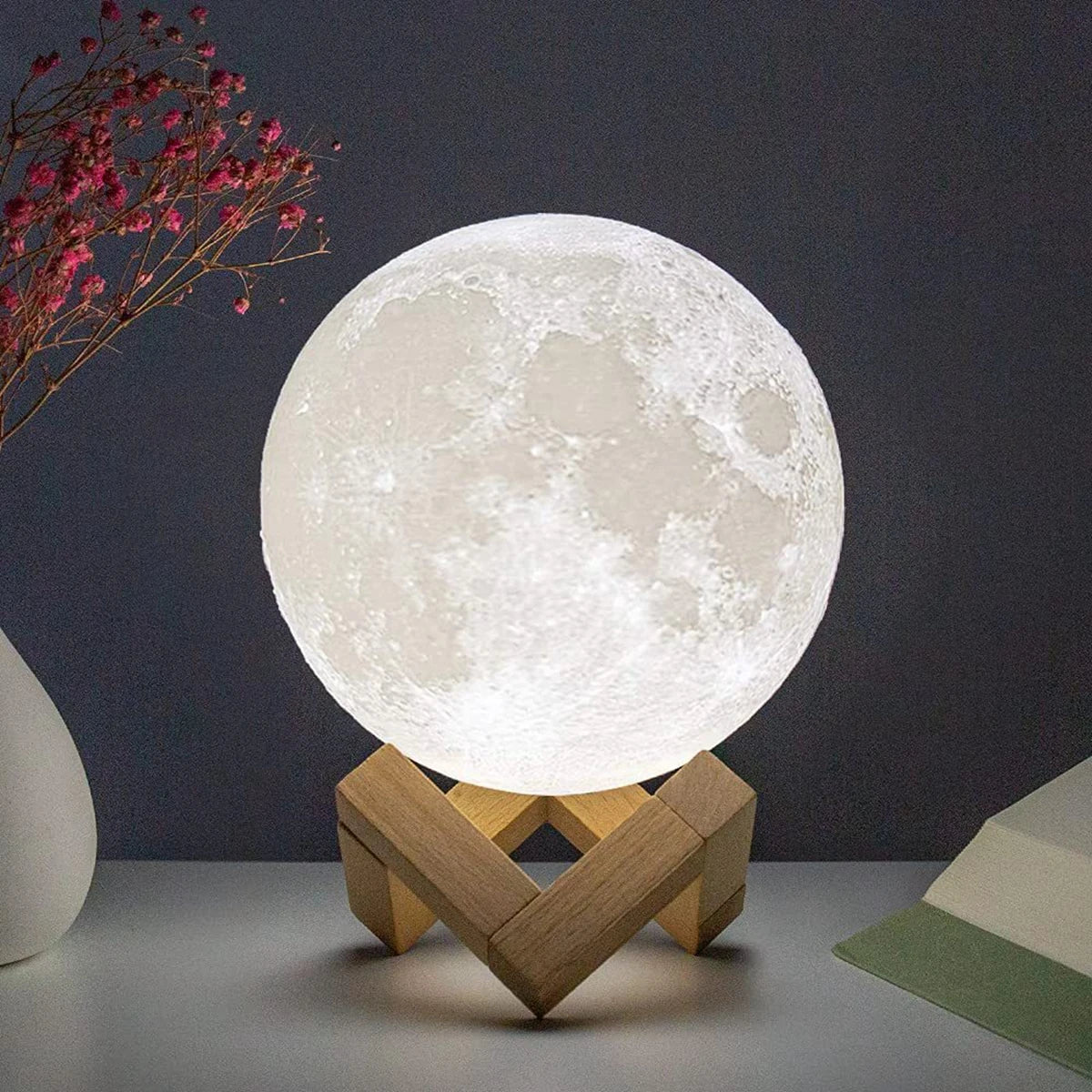 Shop 8cm LED Moon Night Light with Stand - Starry Bedroom Decor for Kids