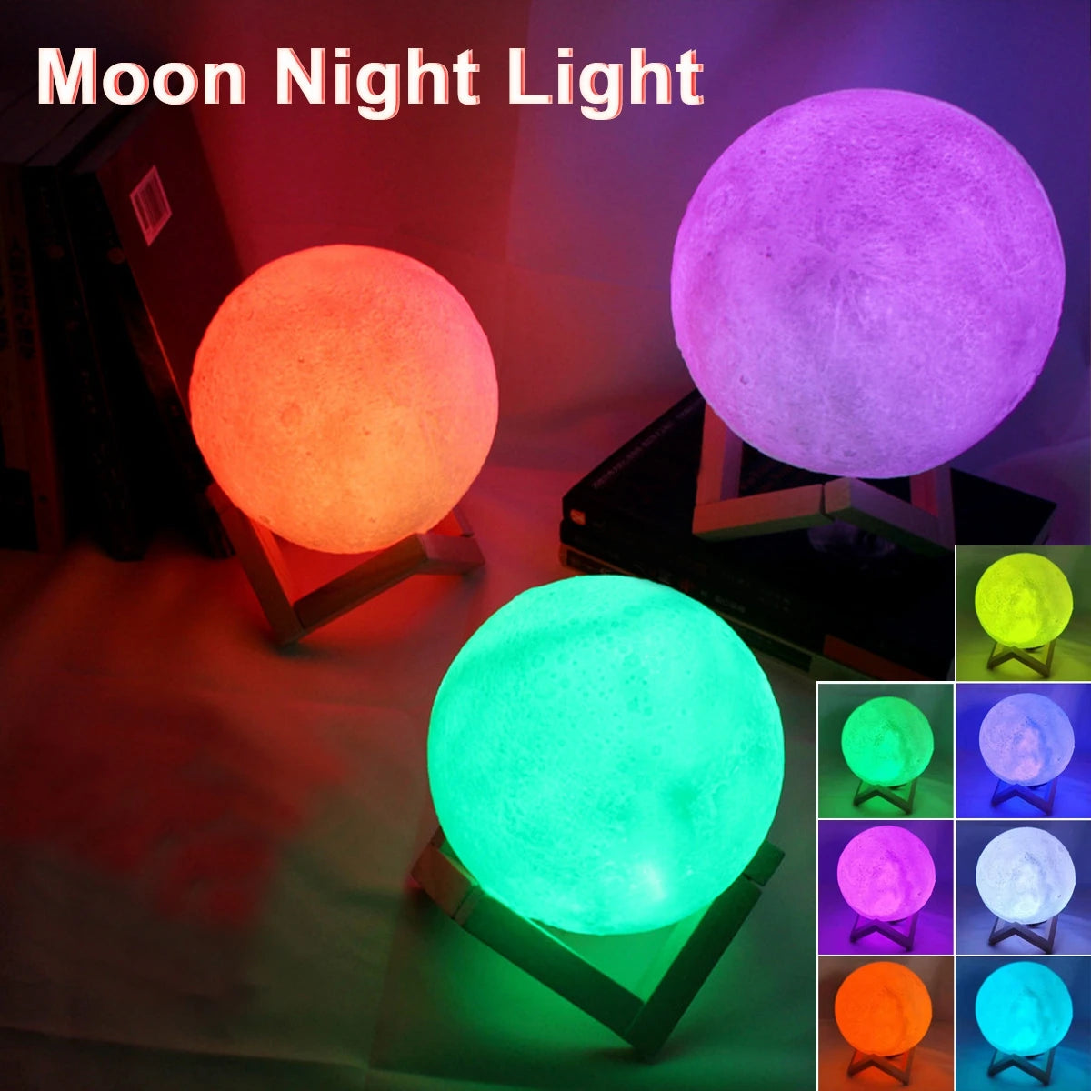Shop 8cm LED Moon Night Light with Stand - Starry Bedroom Decor for Kids
