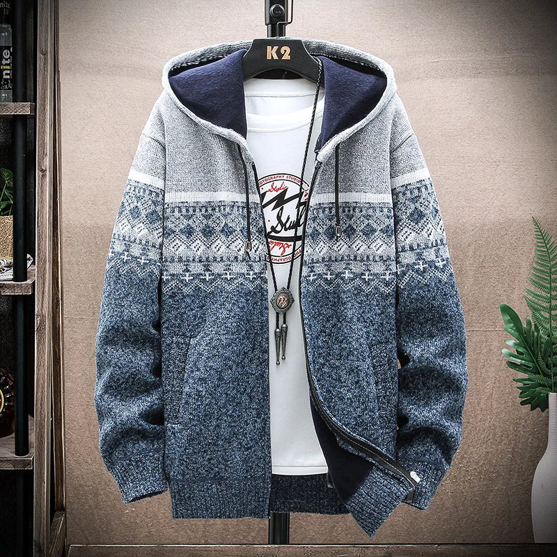 Shop Men's Plaid Hooded Cardigan Sweater - Warm Fleece Knit Jacket