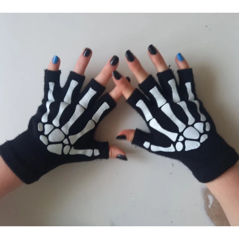 Unisex Glow Skeleton Fingerless Mittens