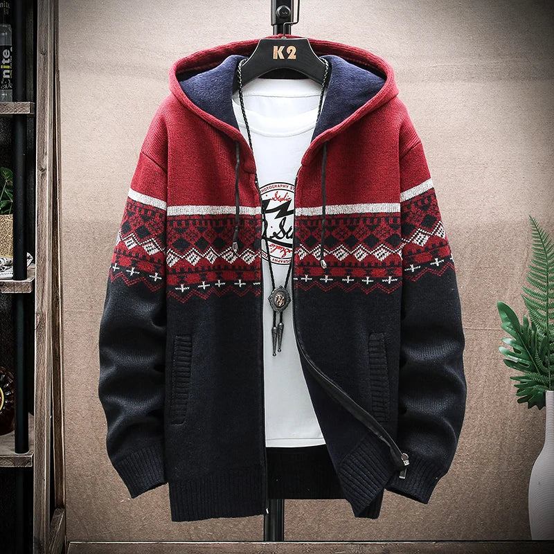 Shop Men's Plaid Hooded Cardigan Sweater - Warm Fleece Knit Jacket