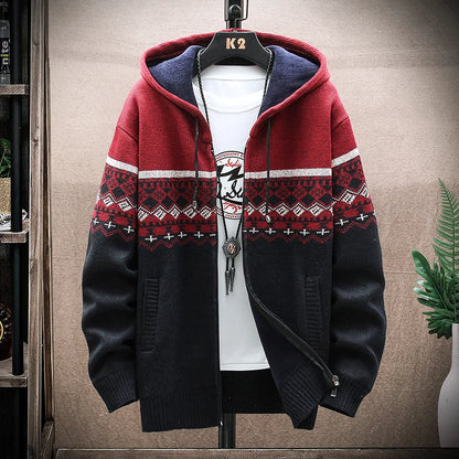 Shop Men's Plaid Hooded Cardigan Sweater - Warm Fleece Knit Jacket