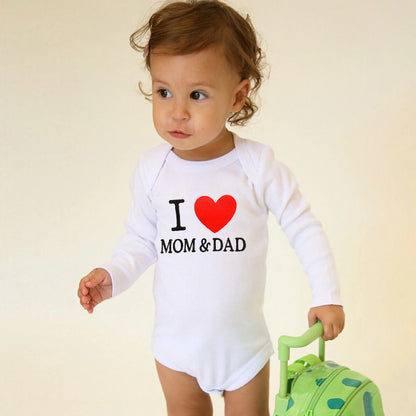 Baby Boys Girls Romper Cotton Long Sleeve Letter Print I Love Mom & Dad Jumpsuit Infant Clothing Newborn Baby Clothes