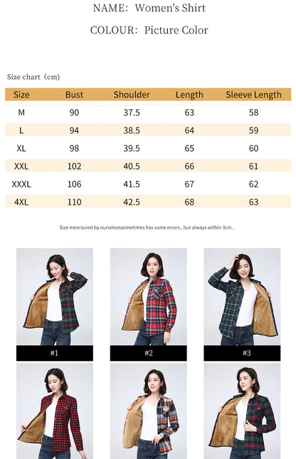 Shop Women's Warm Plaid Shirt Coat - Casual Fleece Velvet Jacket