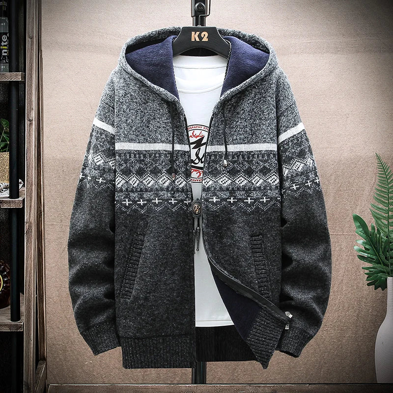 Shop Men's Plaid Hooded Cardigan Sweater - Warm Fleece Knit Jacket