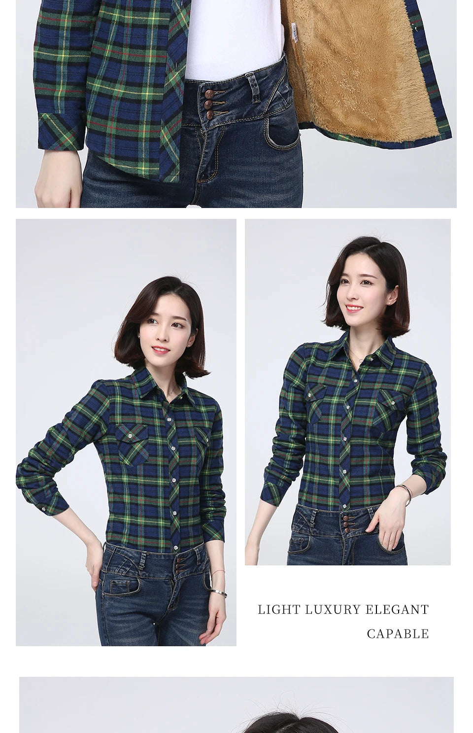 Shop Women's Warm Plaid Shirt Coat - Casual Fleece Velvet Jacket
