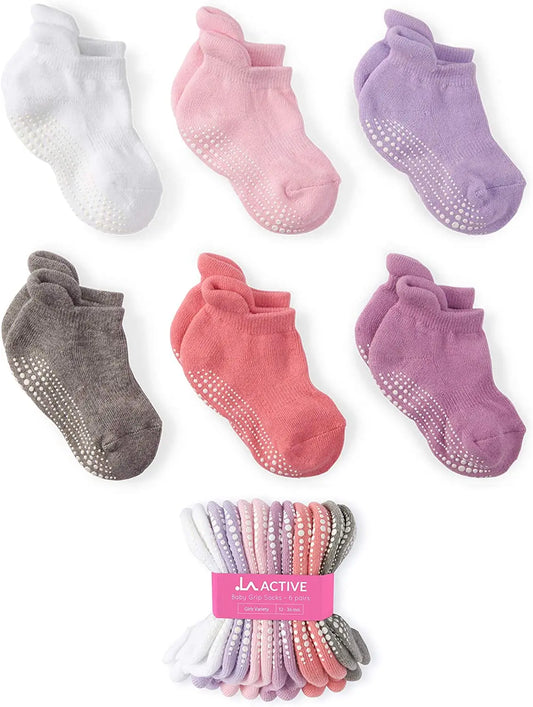 6-Pack Non-Slip Toddler Grip Socks - Anti-Skid Ankle Socks for Boys & Girls