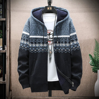 Shop Men's Plaid Hooded Cardigan Sweater - Warm Fleece Knit Jacket