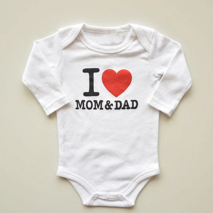 Baby Boys Girls Romper Cotton Long Sleeve Letter Print I Love Mom & Dad Jumpsuit Infant Clothing Newborn Baby Clothes