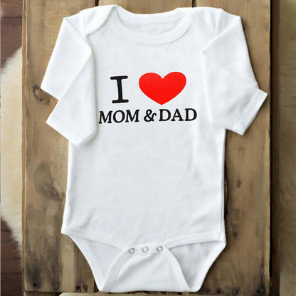 Baby Boys Girls Romper Cotton Long Sleeve Letter Print I Love Mom & Dad Jumpsuit Infant Clothing Newborn Baby Clothes