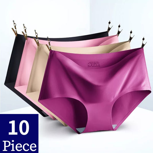 Shop 10PCS Women's Seamless Silk Panties - Plus Size Comfort Briefs