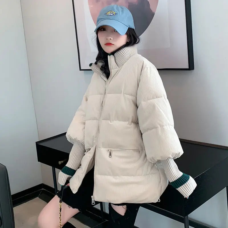 Fashion Bubble Coat Winter Corduroy Parka Woman Oversized Short Jacket Winter Autumn Female Puffer Jacket Parkas Mujer 2023 New