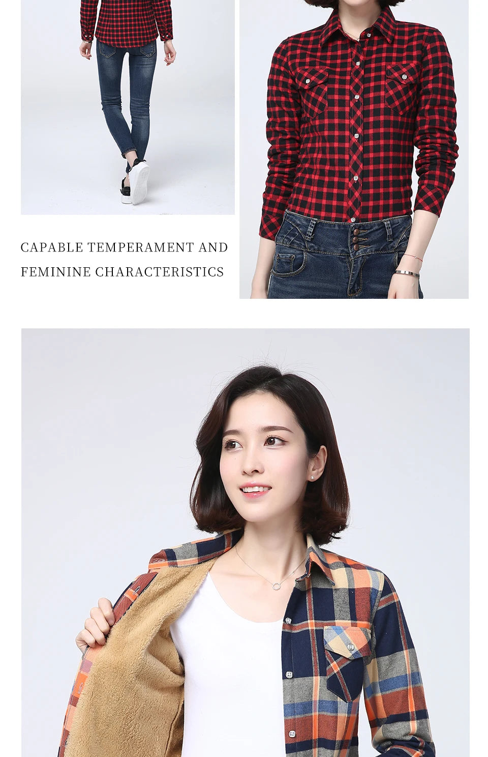 Shop Women's Warm Plaid Shirt Coat - Casual Fleece Velvet Jacket