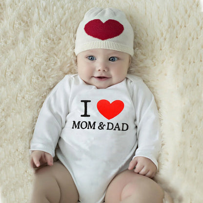 Baby Boys Girls Romper Cotton Long Sleeve Letter Print I Love Mom & Dad Jumpsuit Infant Clothing Newborn Baby Clothes