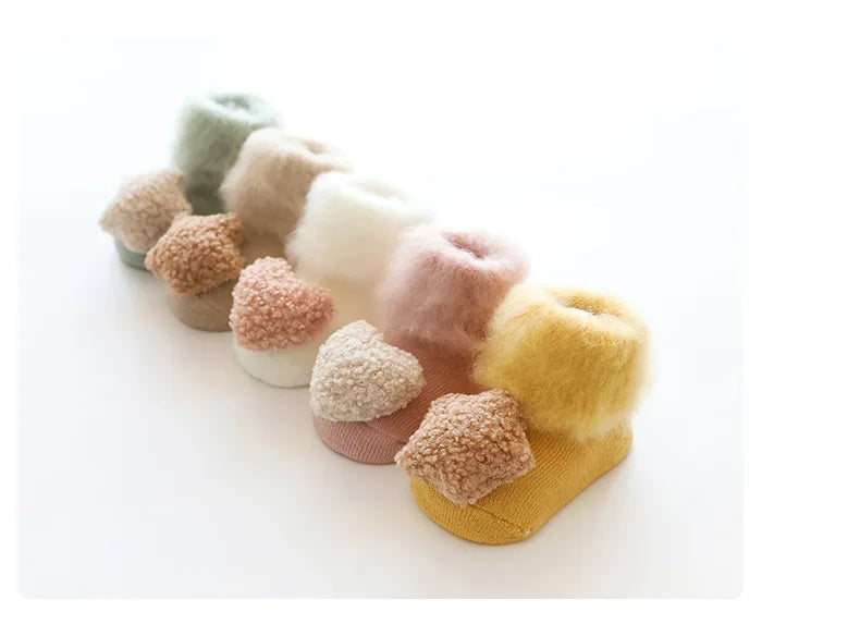 Korean Cute Baby Girls Boys Toddler White Thermal Clothes Autumn Winter Velvet Plush Keep Warm Newborn Anti Slip Floor Socks